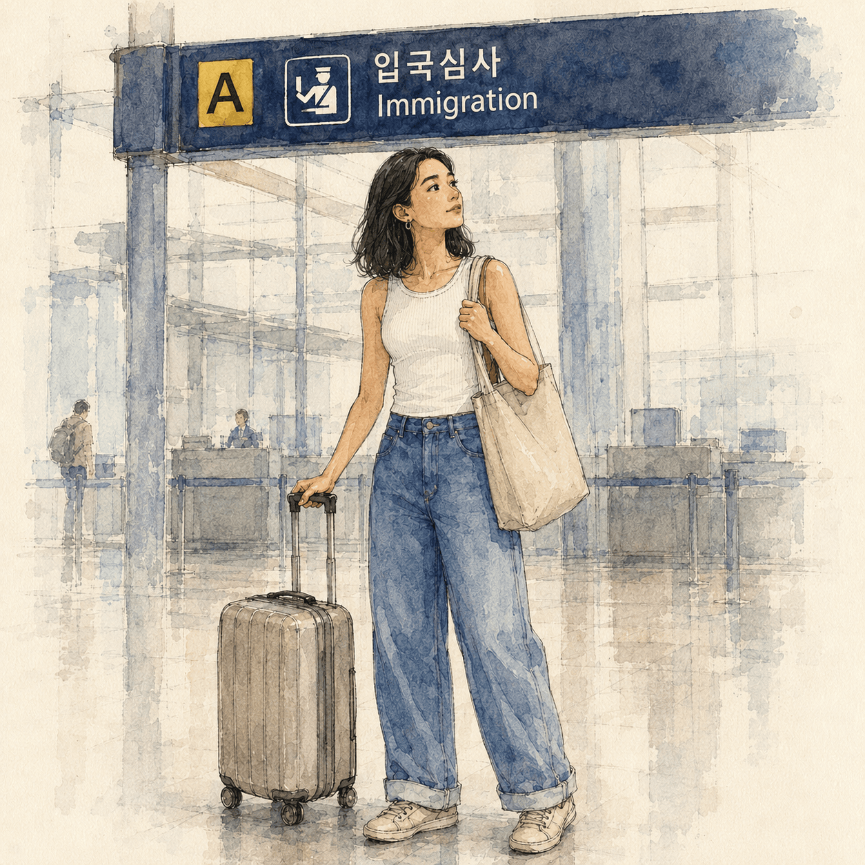 Mira arriving at immigration in Korea